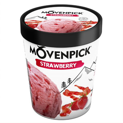 Мороженое Movenpick Strawberry молочное клубничное с кусочками клубники 7.5%, 290г
