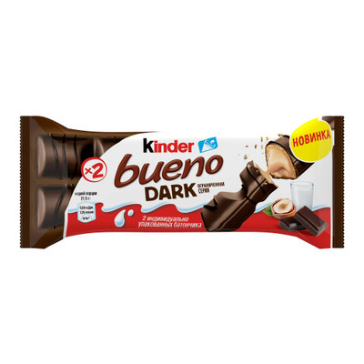 Вафли Kinder Bueno Dark с молочно-ореховой начинкой в тёмном шоколаде, 43г