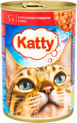 Корм Katty с кусочками говядины в соусе для кошек, 415г