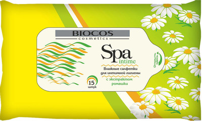 Салфетки влажные Biocos Spa intime для интимной гигиены c экстрактом ромашки, 15шт