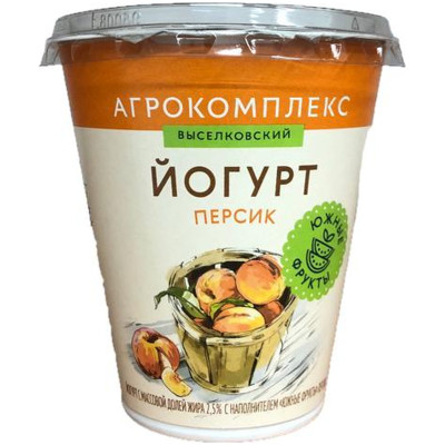Йогурт Агрокомплекс Южные Фрукты Персик с наполнителем 3.5%, 300г