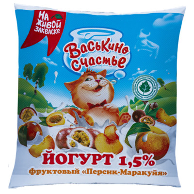Йогурт Васькино Счастье питьевой персик-маракуйя 1.5%, 450мл