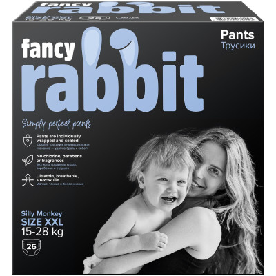 Подгузники-трусики Fancy Rabbit XXL 15-28кг, 26шт