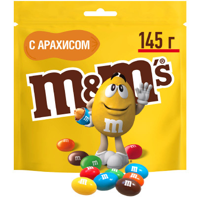 Драже M&MS с арахисом и молочным шоколадом, покрытое хрустящей разноцветной глазурью, 145г