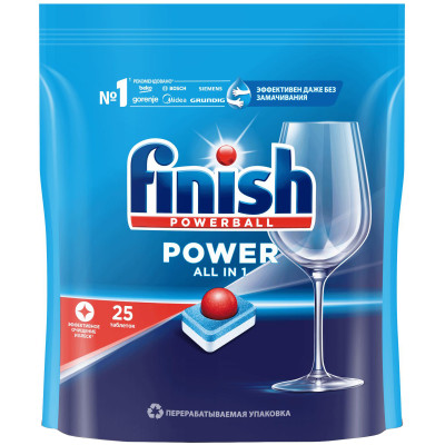 Средство Finish Powerball Power Aio для мытья посуды для посудомоечных машин таблетка, 25шт