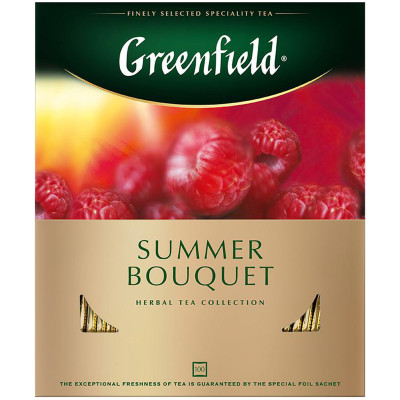 Напиток чайный Greenfield Summer Bouquet со вкусом и ароматом малины в пакетиках, 100х2г