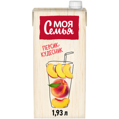 Напиток сокосодержащий Моя Семья Персик-Кудесник из груш, яблок и персиков, 1,93л