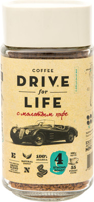 Кофе Drive For Life Strong натуральный растворимый с добавлением молотого, 100г