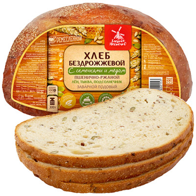 Хлеб Хлебное местечко бездрожжевой с семечками и мёдом, 300г