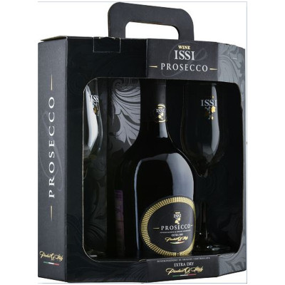 Вино игристое Issi Просекко белое брют в подарочной упаковке, 750мл + 2 бокала
