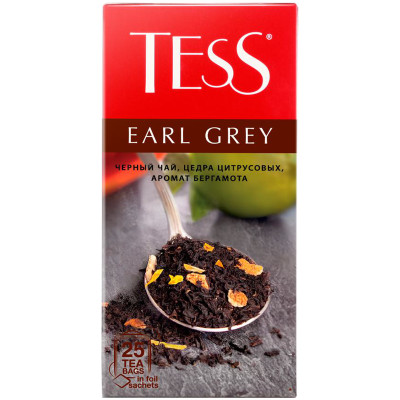 Чай Tess Эрл Грей чёрный байховый с ароматом бергамота в пакетиках, 25х1.6г