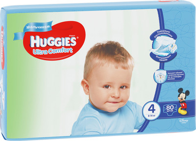 Подгузники Huggies Ultra Comfort для мальчиков р.4 8-14кг, 80шт