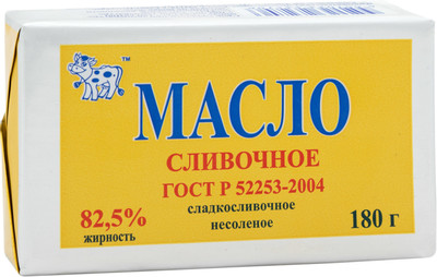 Масло сладкосливочное Стандарт Российской Федерации несолёное 82.5%, 180г