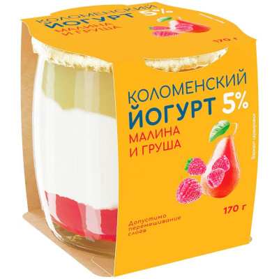 Йогурт Коломенский Малина-Груша 5%, 170г