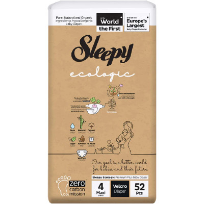 Подгузники Sleepy Ecologic Maxi детские 7-16кг,  52шт