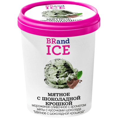 Мороженое Brand Ice сливочное мятное с шоколадной крошкой 13%, 300г