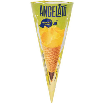 Мороженое сливочное Angelato дыня в вафельном сахарном рожке с молочным шоколадом 10%, 60г