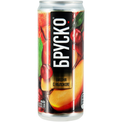 Напиток Бруско со вкусом вишня с яблоком безалкогольный сильногазированный, 330мл