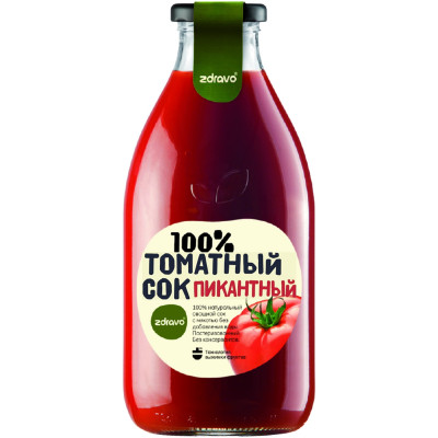 Сок Zdravo томатный пикантный прямого отжима пастеризованный, 750мл