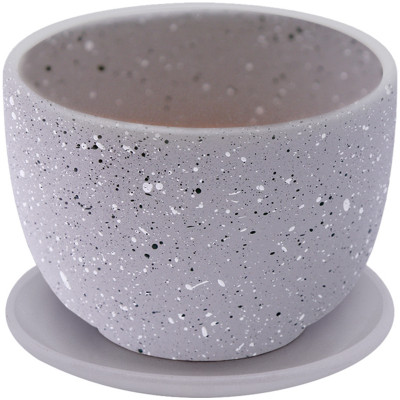 Горшок для цветов Вещицы Терраццо с подставкой серый керамический 115x115x105мм, 500мл