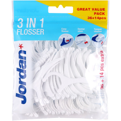 Зубная нить Jordan Floosser Dental Stick & Tongue Cleaner 3в1, 36+14шт