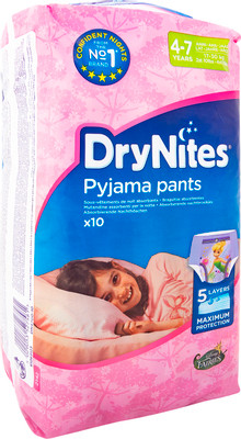Подгузники-трусики DryNites ночные для девочек 4-7лет 17-30кг, 10шт