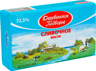 Масло сливочное Деревенское Подворье несолёное высшего сорта 72.5%, 180г