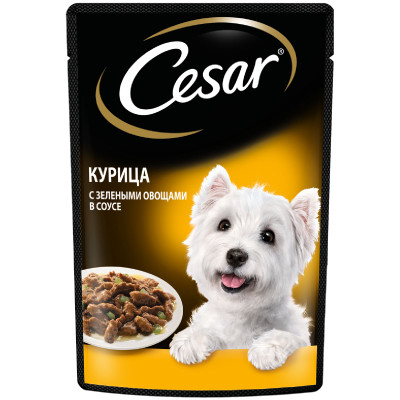 Влажный корм Cesar для взрослых собак с курицей и зелеными овощами в соусе, 85г