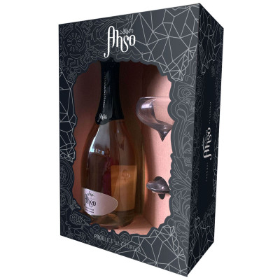 Вино Ahso Brut Rose розовое брют с бокалом 12%, 750мл