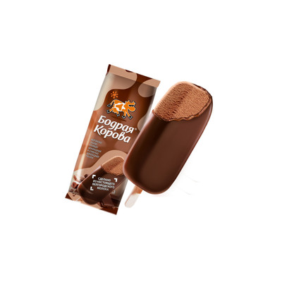 Эскимо Бодрая корова пломбир шоколадный в сливочно-шоколадной глазури 12%, 75г