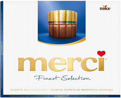 Набор конфет Merci шоколадные ассорти 4 вида из молочного шоколада, 250г