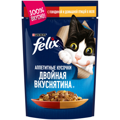 Влажный корм Felix для кошек с говядиной и домашней птицей, 85г