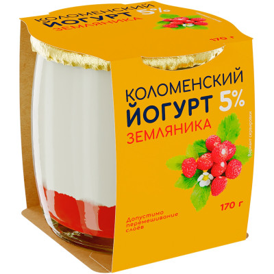 Йогурт Коломенский с мдж 5% Земляника, 170г