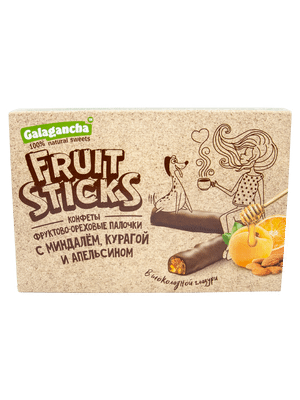 Конфеты Galagancha Fruit Sticks с миндалём курагой апельсином в шоколадной глазури, 175г