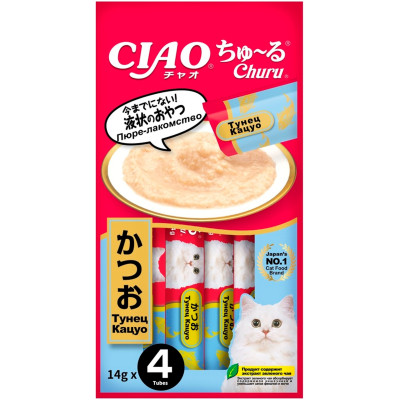 Лакомство-пюре Inaba Ciao Churu тунец кацуо для кошек, 14г*4шт
