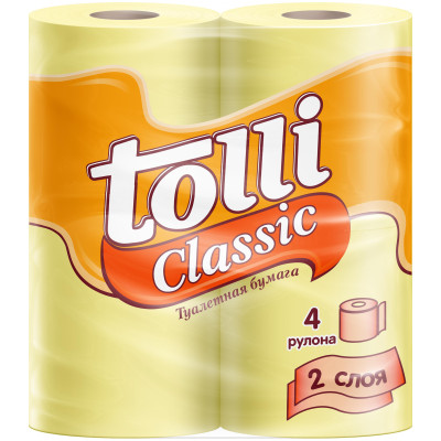 Бумага туалетная Tolli Classic 4шт цветная 2 слоя