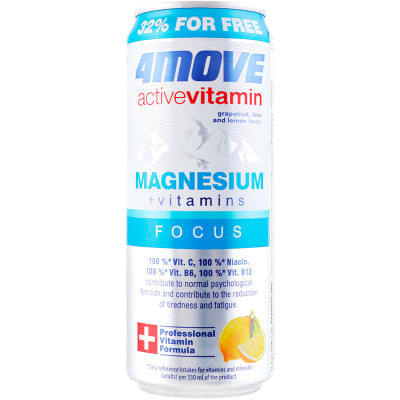 Напиток 4move Active Vitamin Drink Magnez безалкогольный газированный жестяная банка, 330мл