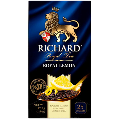 Чай чёрный Richard Роял Лемон ароматизированный байховый с розмарином и цедрой лимона, 25х1.7г