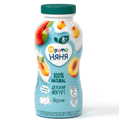 Йогурт ФрутоНяня персик с 8 месяцев 2.5%, 200мл