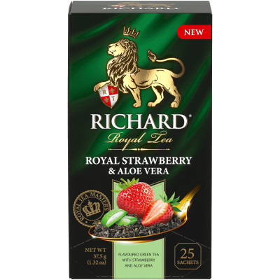 Чай Richard Royal Strawberry&Aloe Vera зелёный с кусочками клубники и алоэ вера, 25х1,5г