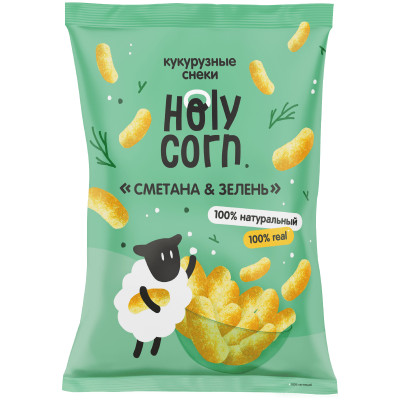 Снеки кукурузные Holy Corn Сметана зелень и чёрный перец, 50г