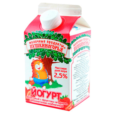Йогурт питьевой Пушкиногорье клубничный 2.5%, 500мл