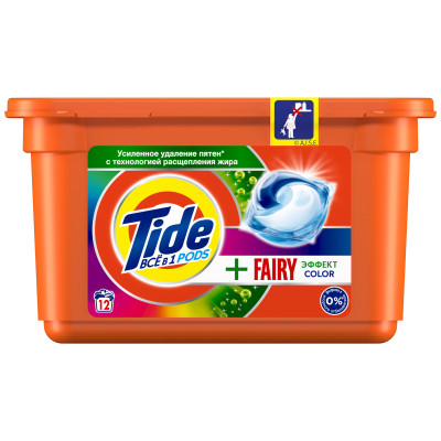 Средство моющее Tide Fairy Эффект Color синтетическое жидкое в растворимых капсулах, 12х22.7г