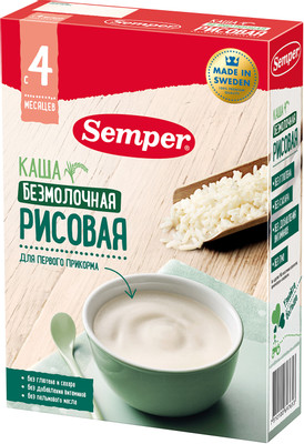 Каша Semper безмолочная рисовая с 4 месяцев, 180г
