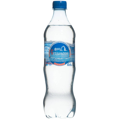 Вода Суздальские Напитки Прозрачная минеральная питьевая столовая газированная, 600мл