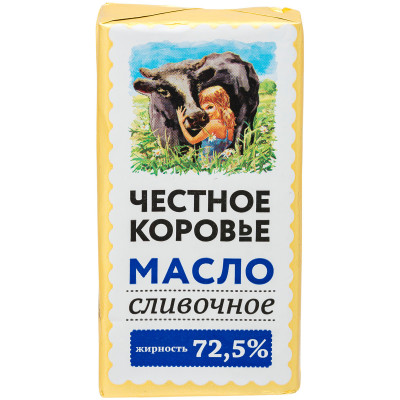 Масло сливочное Честное Коровье Крестьянское 72.5%, 180г