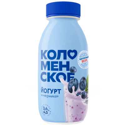 Йогурт Коломенское из цельного молока с наполнителем черника 3.4%-4.5%, 260мл