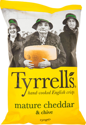 Чипсы Tyrrells о вкусом сыра чеддер и лука-резанец, 150г