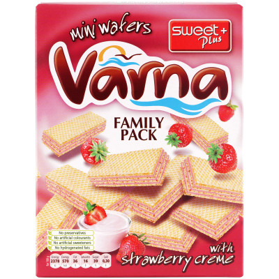 Вафли Sweet Plus Varna Мини с кремом с клубничным ароматом, 200г
