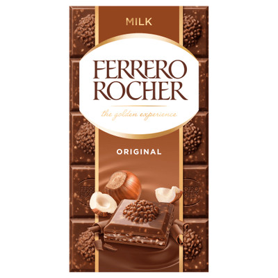 Шоколад молочный Ferrero Rocher с начинкой из лесных орехов, 90г